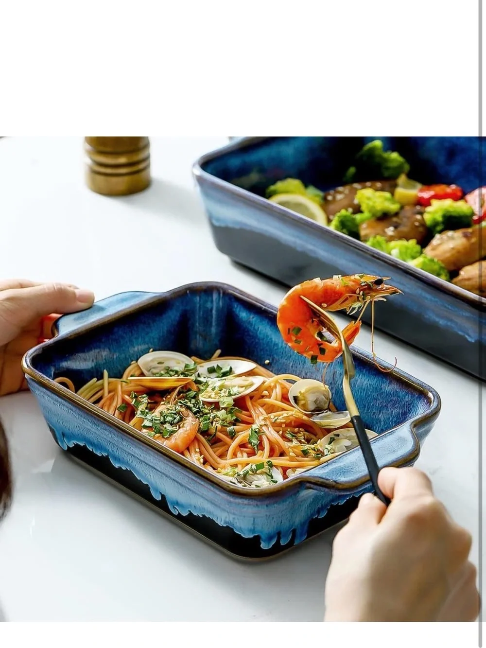 New Open Box Blue KOOV Bakeware Set Ceramic Baking Dish, 2Rectangular Casserole